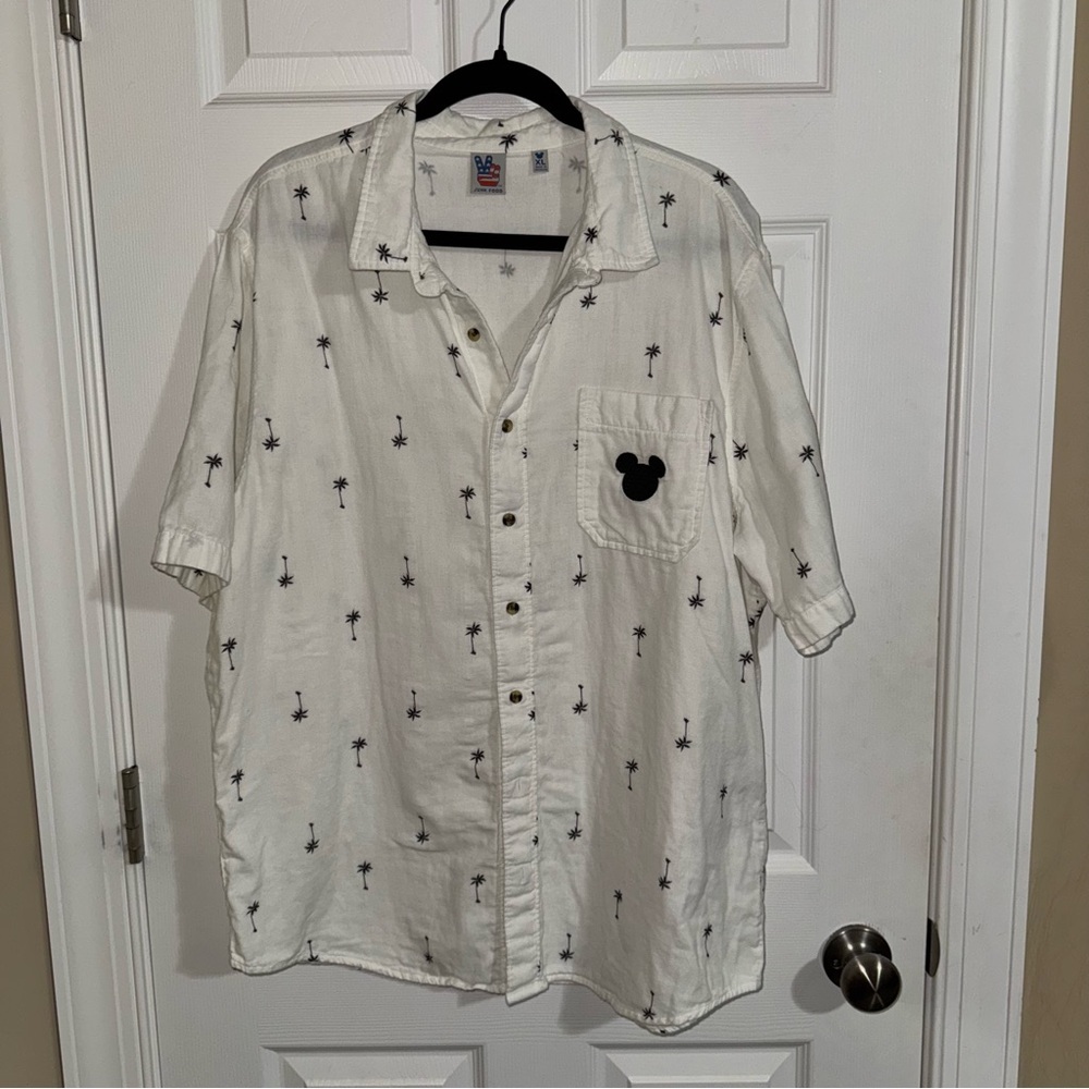 Junk Food Disney Mickey Mouse Palm Tree Button Down Shirt Mens XL White Tropical